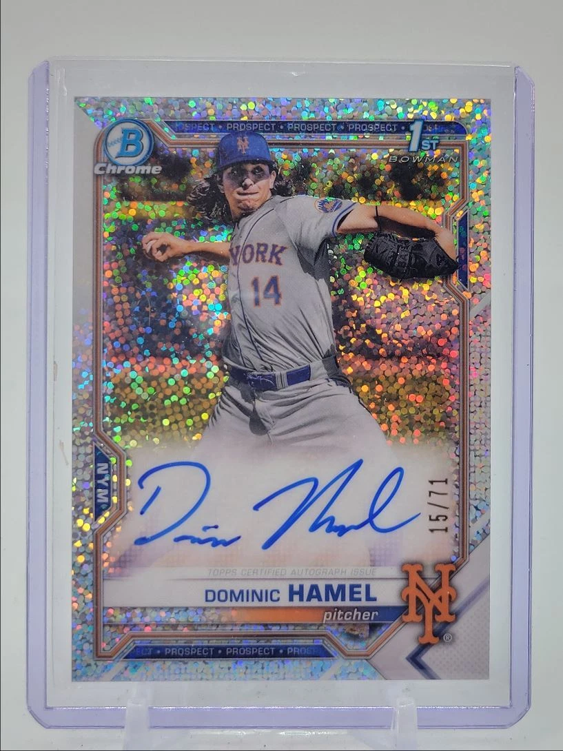 DOMINIC HAMEL 2021 BOWMAN CHROME DRAFT 1ST SPARKLE REFRACTOR AUTO /71 Q0208