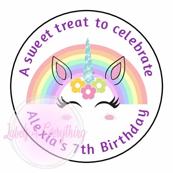 Personalised Unicorn Rainbow Birthday Stickers Party Thank You Sweet Cone Bags