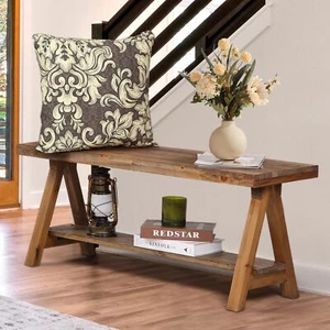 43" Farmhouse Wood Bench, Long Rustic Indoor Storage Bench for Entryway, Livi... - Picture 1 of 6