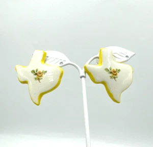 Yellow Rose of Texas Earrings Handmade Artisan Flower Americana Statement Texan - Picture 1 of 8