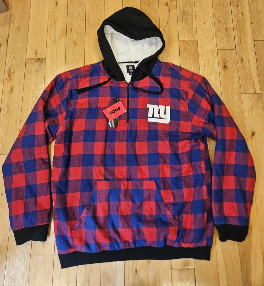 NEW YORK GIANTS Chaqueta con Capucha Forrada de Piel Sintética NFL 1/4 Cremallera a Cuadros Hombres 2XL NUEVA CON ETIQUETAS Foto 1 de 4