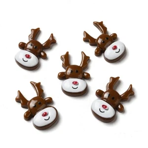 Reindeer CABOCHONS Cute Resin Brown Red Nose Flat Back 26mm x 17mm 10pcs - Picture 1 of 6