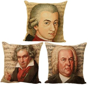 SET OF THREE 18" 45CM BELGIAN TAPESTRY CUSHION COVERS, MOZART, BACH & BEETHOVEN - Picture 1 of 10