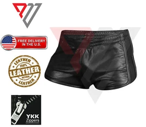 Mens Black Genuine Leather Shorts Sexy Club Wear Gay Fetish Classic Real Short - Picture 1 of 2