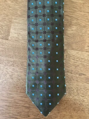 Мужской шелковый галстук Hart Schaffner Marx узор оливково-зеленые квадраты  - Изображение 1 из 4