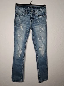 BKE Men Jeans 28x30 Blue Denim Alec Distressed Slim Straight Stretch Pockets - Picture 1 of 7