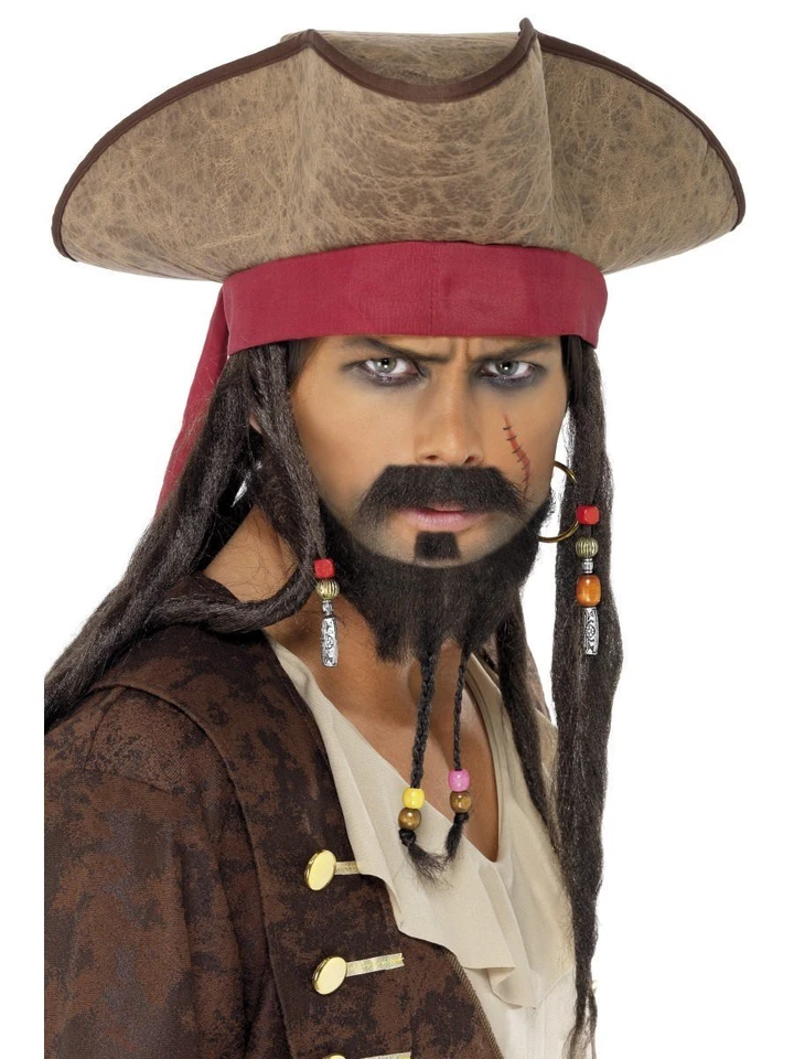 Pirate Hat With Dreadlocks Costume Accessory Caribbean Mens Sparrow Captain