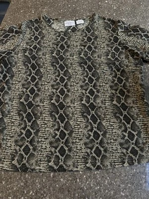 Kathy Ireland Women's Olive Green Snake Print Gold Glittery Blouse Size 1X EUC - Image 1 of 4