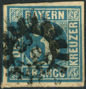 Bayern 1849 #2 3kr blau, Ziffer. gebraucht - Bild 1 von 1