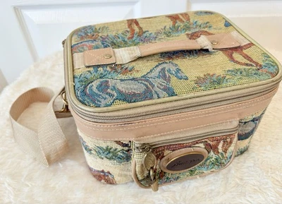 Estuche de Maquillaje Tren Tapiz Ecuestre Caballo Vintage Foto 1 de 4