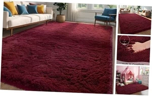 Burgundy Red Area Rug 6x9 Large Rugs for Living Room Bedroom, Fluffy Soft Rug - Picture 1 of 8