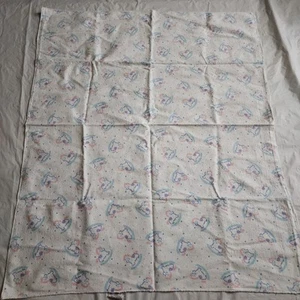 Manta bebé caballo mecedor vintage 100 % algodón suave azul rosa púrpura - Imagen 1 de 6