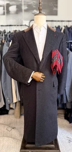 NEW Majestic Deep Gray & Suede 100% Thick Cashmere Kiton Overcoat 42R US 52R IT - Picture 1 of 21