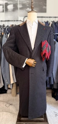 NEW Majestic Deep Gray & Suede 100% Thick Cashmere Kiton Overcoat 42R US 52R IT - Image 1 of 4