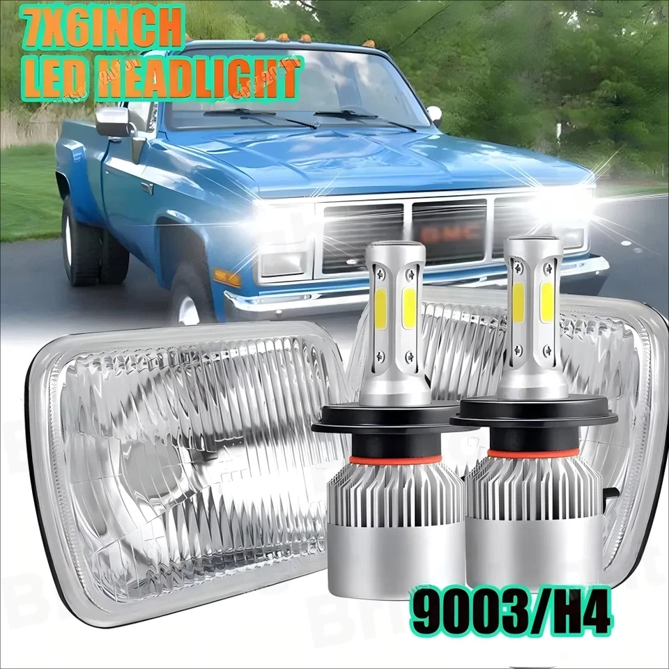 Пара стеклянных светодиодных фар дальнего света 7x6 дюймов для GMC C1500 C2500 C3500 1979-86 A+ - Изображение 1 из 4