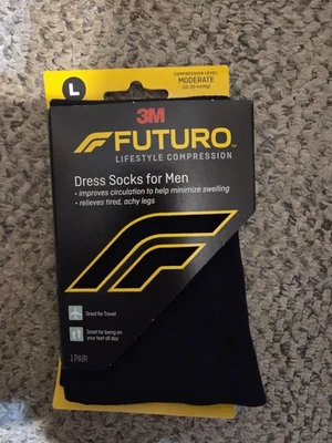 NEW Futuro 3M Lifestyle Moderate Compression Mens Dress Socks Black Large - Image 1 of 2