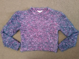 GIRLS FLUFFY KNITTED PURPLE CROPPED JUMPER FROM MISS E-VIE - AGE 12-13 YEARS - Picture 1 of 6