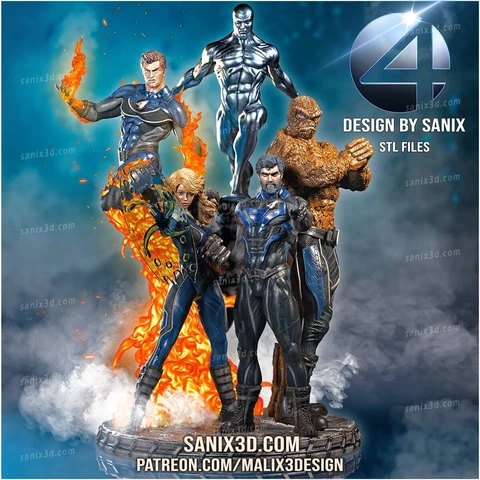 Fantastic Four + Silver Surfer Diorama 3D printed unpainted resin model Cover