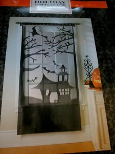 Holiday Inspirations~HAUNTED HOUSE, WITCH, BATS Halloween LACE DOOR PANEL~ NEW - Picture 1 of 3
