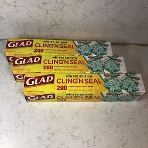 3X GLAD Winter Edition " GREEN CLING WRAP " Plastic Food Sealing Easter Holiday