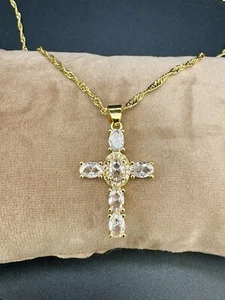 18k 18ct GENUINE 18” Gold Filled Wave Chain With Crystal Crucifix Cross Ref:-586 - Picture 1 of 5