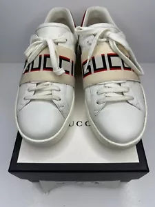 Gucci Ace Stripe Sneakers Men US 8.5 Logo Leather Shoes Low Tops Italy 523469 - Picture 1 of 11