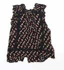 Topshop Womens Black Floral Polyester Basic Blouse Size 8 Round Neck
