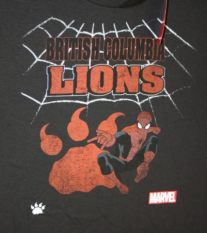 Marvel Comics CFL Canadian Football BC Lions Spider-Man T-Shirt New LG Kids Cover