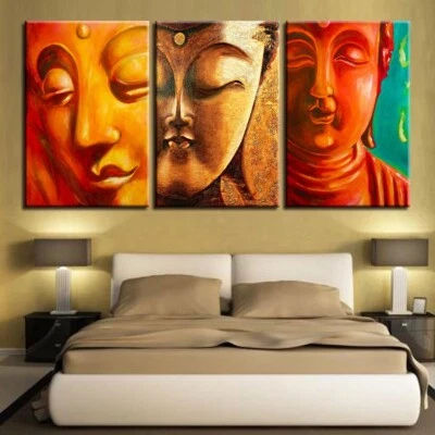 Cartel de arte de pared con impresión en lienzo de 3 piezas de pintura de caras de Buda decoración del hogar Foto 1 de 4
