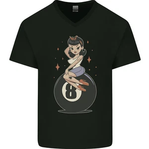8-Ball Pinup Pool Mens V-Neck Cotton T-Shirt - Picture 1 of 37