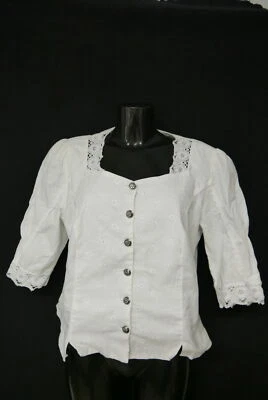 Gr.48 Trachtenbluse weiß Bluse für Dirndl Pierre Marcel mit Spitze TB10191 - Bild 1 von 4