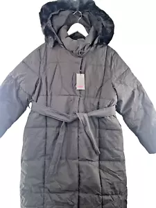 GO.G.G Puffer Jacket, Hooded Belted Longline Parka, Size XXL, Black - Picture 1 of 13