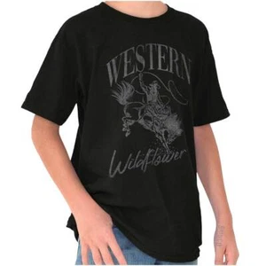 Cool Vintage Rodeo Cowboy Western Wildflower Youth Crewneck T Shirts Boy or Girl - Picture 1 of 7