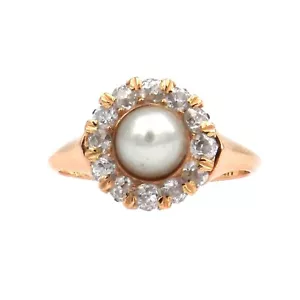 Antiker Perl Diamant Ring 0.84 ct Diamanten und Naturperle 18K Rotgold um 1900 - Bild 1 von 6