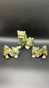 Chinese Foo Dogs Green And Blue Asian Feng Shui Decor Set Of 3 - Picture 1 of 10