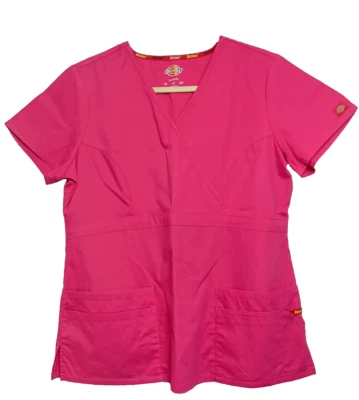 Dickies 粉色签名女式 V 领短袖磨砂上衣 - Lg — 第 1/4 张图片