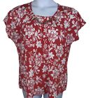 Red Slinky Blouse By Notations Sz XL 16 18 Silver Chain Top Shirt SS Lightweight