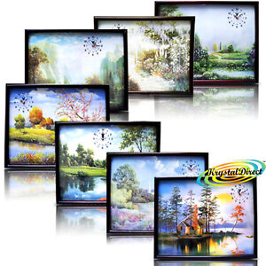 PSV Wall Paper Nature Scenery Picture With Wooden Frame Clock
