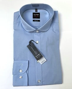 Mens blue shirt Olymp Level 5 Round collar size 15.75 40 body fit stretch NEW ad - Picture 1 of 5