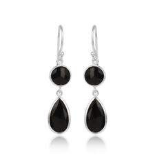 Women's Designer Black Onyx Gemstone Sterling Silver Hook Earrings Jewelry