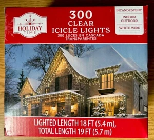 Cadena de luces de hielo incandescentes de Navidad de 19 pies de tiempo de vacaciones de 300 quilates transparentes NUEVO - Imagen 1 de 3