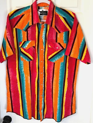Vtg Ranch & Town Panhandle Slim Pearl Snap Shirt Mens 17 Multicolor Stripe NWOT - Image 1 of 4