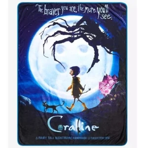 Coraline Throw Blanket 45x60 in Braver Fleece Cat Moon Button Poster Art Wall - Picture 1 of 15