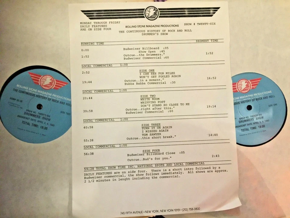 RADIO SHOW: 4/3/82 ROLLING STONE DRUMMERS: KEITH MOON, GINGER BAKER, NEIL PEART - Image 1 of 1