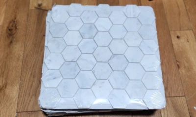 Pack 10 Carrara White Marble 2" Hexagon Mosaic Tile Venato Carrera Honed Stone - Image 1 of 4