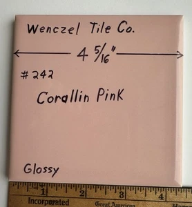 1 pc.  Corallin Pink:  Glossy Ceramic Tile by Wenczel Co.  4-5/16" Cleaned Used - Picture 1 of 11