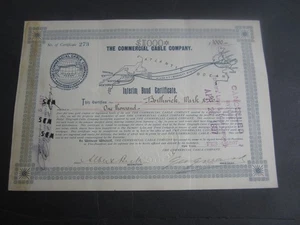1897 - THE COMMERCIAL CABLE COMPANY - Stock Certificate - MACKAY BENNETT - N.Y. - Picture 1 of 1