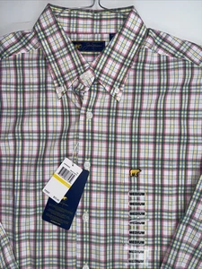 Mens Jack Nicklaus Green Plaid Button Down Dress Shirt Size Medium M Long Sleeve - Picture 1 of 14