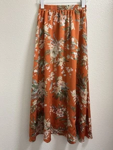 Shein Floral Maxi Skirt Elastic Waist Lightweight Orange Girls Size 11-12Y - Picture 1 of 7