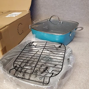 Curtis Stone Dura-Pan 4piece Square Sauté Set Turquoise Blue New - Picture 1 of 8